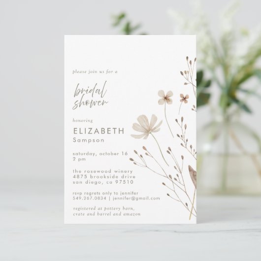 Invitation Botanique Boho Fleur sauvage Fête des mariées flor (Debout devant)