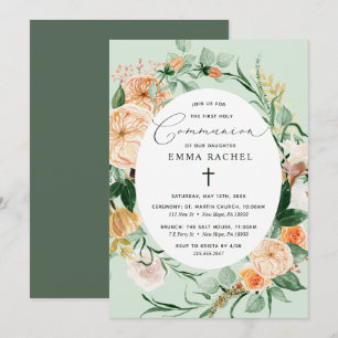 Invitation Botanique Boho Personnalisé Sage Green Communion