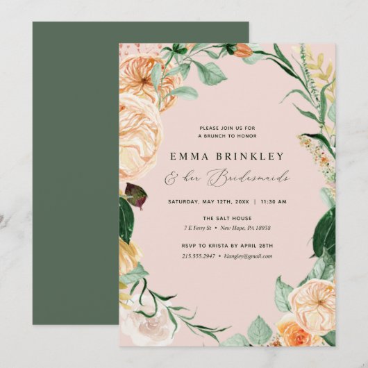 Invitation Botanique Boho rose Bridesservatrices Déjeuner Bru (Devant / Derrière)