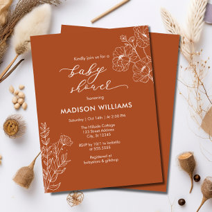 Invitation Botanique Boho Terracotta Baby shower floral