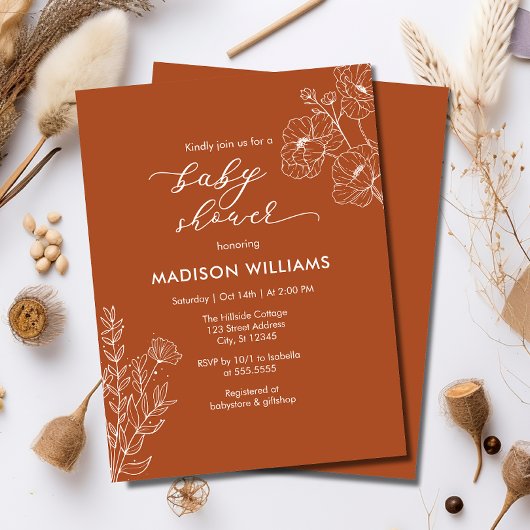 Invitation Botanique Boho Terracotta Baby shower floral