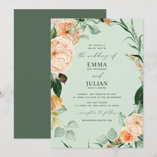 Invitation Botanique Boho Verdure Élégante Sage Vert Mariage (Devant / Derrière)