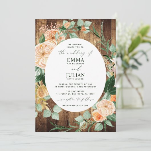 Invitation Botanique Boho verdure Rustique Mariage de bois (Debout devant)