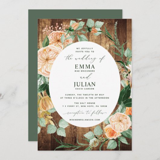 Invitation Botanique Boho verdure Rustique Mariage de bois (Devant / Derrière)