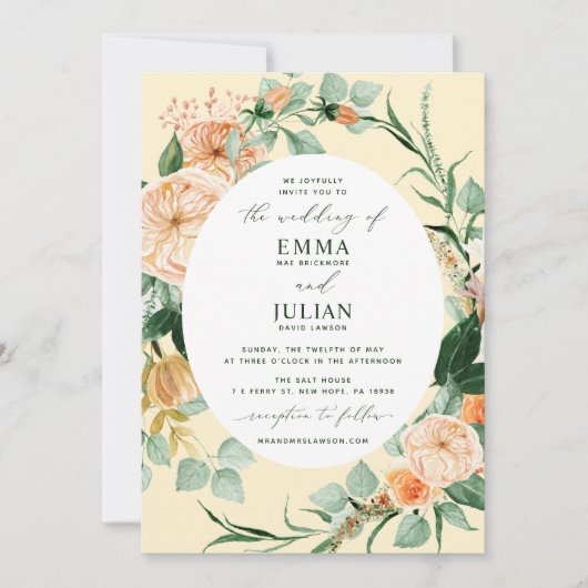 Invitation Botanique Boho Vert Jaune Floral Mariage (Devant)