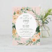 Invitation Botanique Boho vert rose pâle Mariage floral (Debout devant)