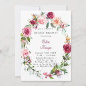 Invitation Botanique Bourgogne rose Fête des mariées florale  (Devant)
