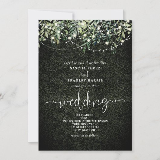 Invitation Botanique Boxwood vert String Mariage (Devant)