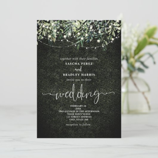 Invitation Botanique Boxwood vert String Mariage (Debout devant)