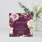 Invitation Botanique Burgundy Aquarelle Baptême Bébé (Debout devant)