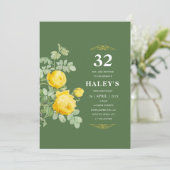 Invitation Botanique Chic Fleur Jaune & Vert 32e Anniversaire (Debout devant)