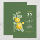 Invitation Botanique Chic Fleur Jaune & Vert 32e Anniversaire (Devant / Derrière)