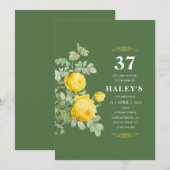 Invitation Botanique Chic Fleur Jaune & Vert 37e Anniversaire (Devant / Derrière)