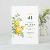 Invitation Botanique Chic Fleur Jaune & Vert 41e Anniversaire (Debout devant)