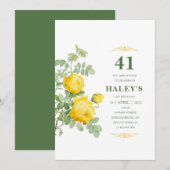 Invitation Botanique Chic Fleur Jaune & Vert 41e Anniversaire (Devant / Derrière)