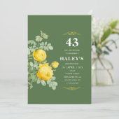 Invitation Botanique Chic Fleur Jaune & Vert 43e Anniversaire (Debout devant)