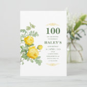 Invitation Botanique Chic Jaune Vert Floral 100e anniversaire (Debout devant)