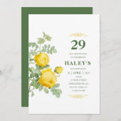 Invitation Botanique Chic Jaune & Vert Floral 29e anniversair (Devant / Derrière)