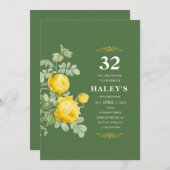 Invitation Botanique Chic Jaune & Vert Floral 32e anniversair (Devant / Derrière)