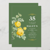 Invitation Botanique Chic Jaune & Vert Floral 35e anniversair (Devant / Derrière)