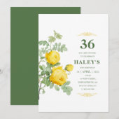 Invitation Botanique Chic Jaune & Vert Floral 36e anniversair (Devant / Derrière)