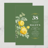Invitation Botanique Chic Jaune & Vert Floral 38e anniversair (Devant / Derrière)