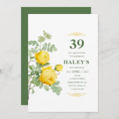 Invitation Botanique Chic Jaune & Vert Floral 39e anniversair (Devant / Derrière)