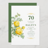 Invitation Botanique Chic Jaune & Vert Floral 70e anniversair (Devant / Derrière)