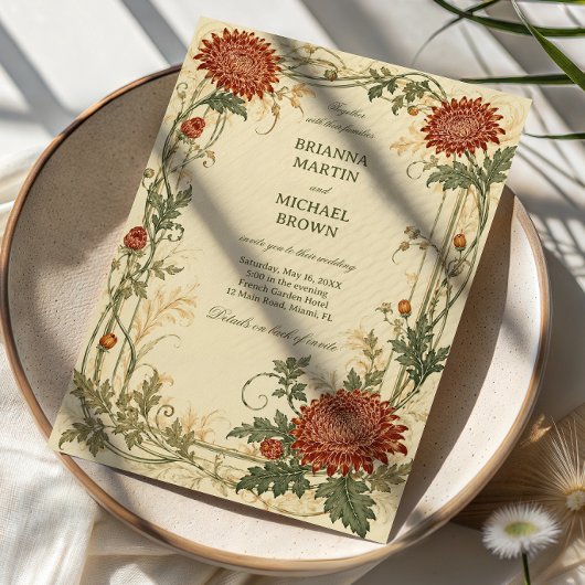 Invitation Botanique Chrysanthème Vintage