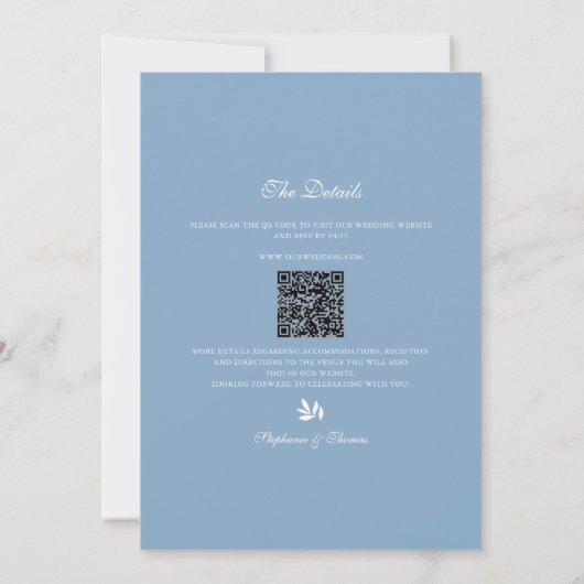 Invitation Botanique Crest Dusty Blue Mariage QR Code (Dos)