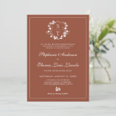 Invitation Botanique Crest Terracotta Mariage QR Code (Debout devant)