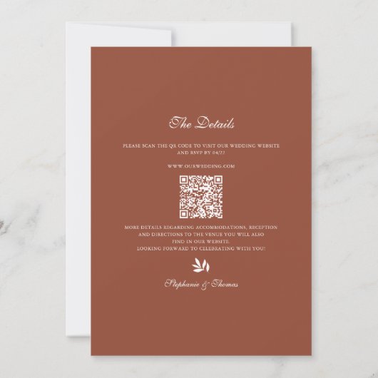 Invitation Botanique Crest Terracotta Mariage QR Code (Dos)