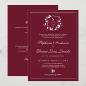 Invitation Botanique Crête Bourgogne Mariage QR Code (Devant / Derrière)