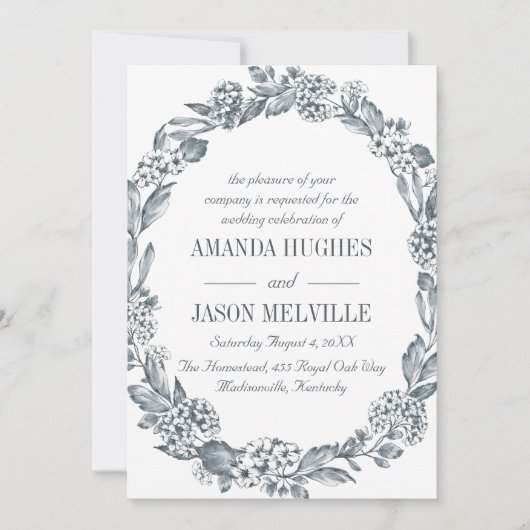 Invitation Botanique d'argent | mariage de couronne florale (Devant)