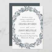 Invitation Botanique d'argent | mariage de couronne florale (Devant / Derrière)