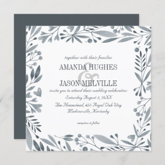 Invitation Botanique d'argent | Mariage floral | Carré |