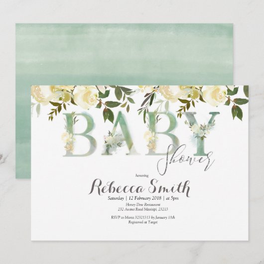 Invitation botanique de baby shower lunatique (Devant / Derrière)