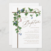 Invitation Botanique de la Croix Brown Woodsy Baptême (Devant / Derrière)