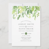 Invitation Botanique de mariage à l'aquarelle moderne de verd (Devant)
