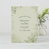 Invitation Botanique de mariage en lin sauge rustique (Debout devant)