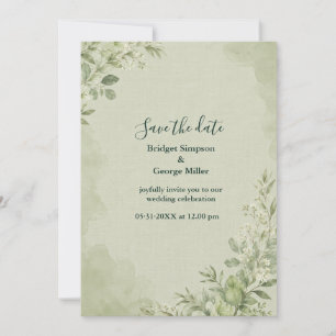 Invitation Botanique de mariage en lin sauge rustique