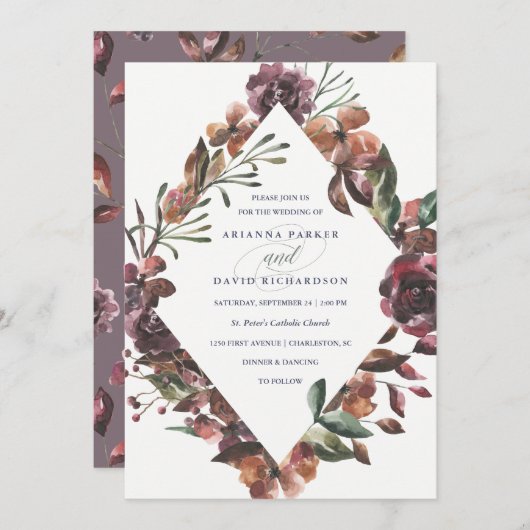 Invitation Botanique de Sienne | Mariage (Devant / Derrière)