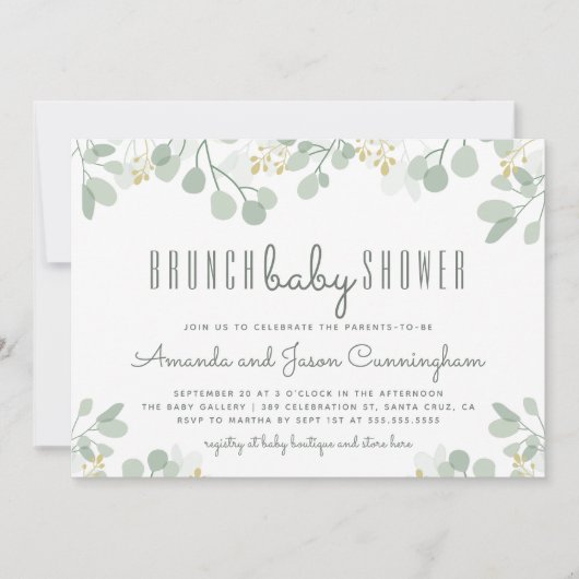 Invitation Botanique Eucalyptus Foliage Baby shower Brunch (Devant)