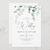 Invitation Botanique Eucalyptus QR Code Tout en un Mariage (Devant / Derrière)