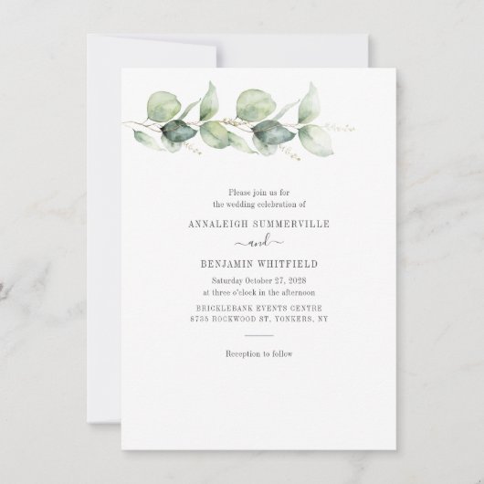 Invitation Botanique Eucalyptus Vert Mariage rustique (Devant)