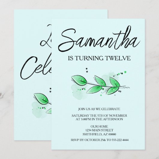 Invitation Botanique feuille (Devant / Derrière)