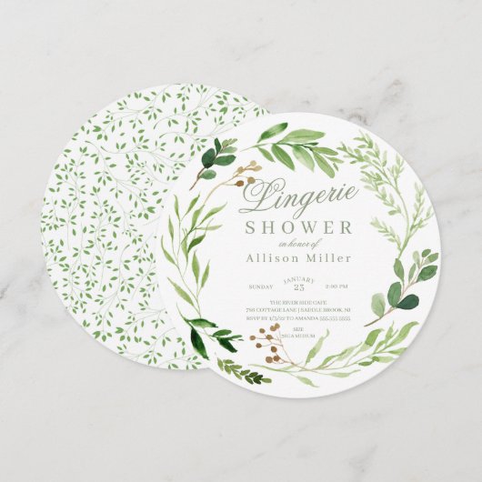Invitation Botanique Feuille verte nuptiale Lingerie douche I (Devant / Derrière)