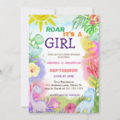 Invitation Botanique Floral Cute Dinosaur bébé fille Douche (Devant)