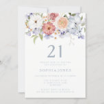 Invitation Botanique Floral Dusty Bleu 21e fête d'anniversair<br><div class="desc">Botanique Floral Dusty Blue 21st Birthday Party Invitation Collection correspondante à Niche et Nest store.</div>