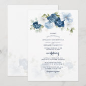 Invitation Botanique Floral Dusty Blue Script Mariage (Devant / Derrière)